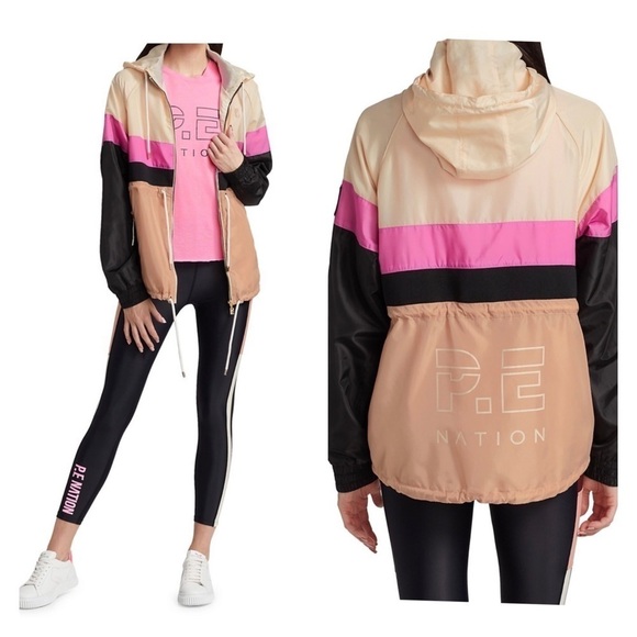 NEW P.E. NATION x Shopbop Speed Cut Windbreaker Athletic Jacket Beige Small - Picture 1 of 9